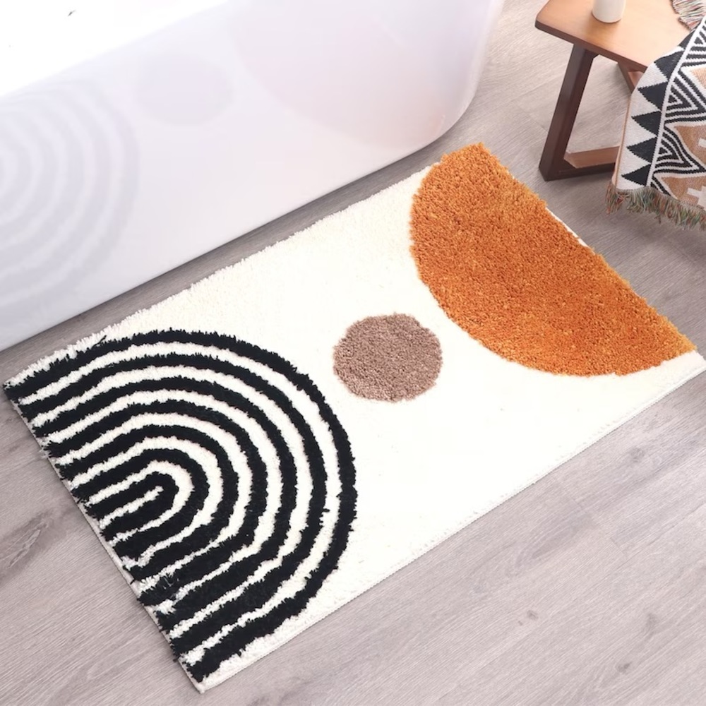 Modern Bath Mat Orange Unique Abstract Bathroom Decor Arches Boho NWT